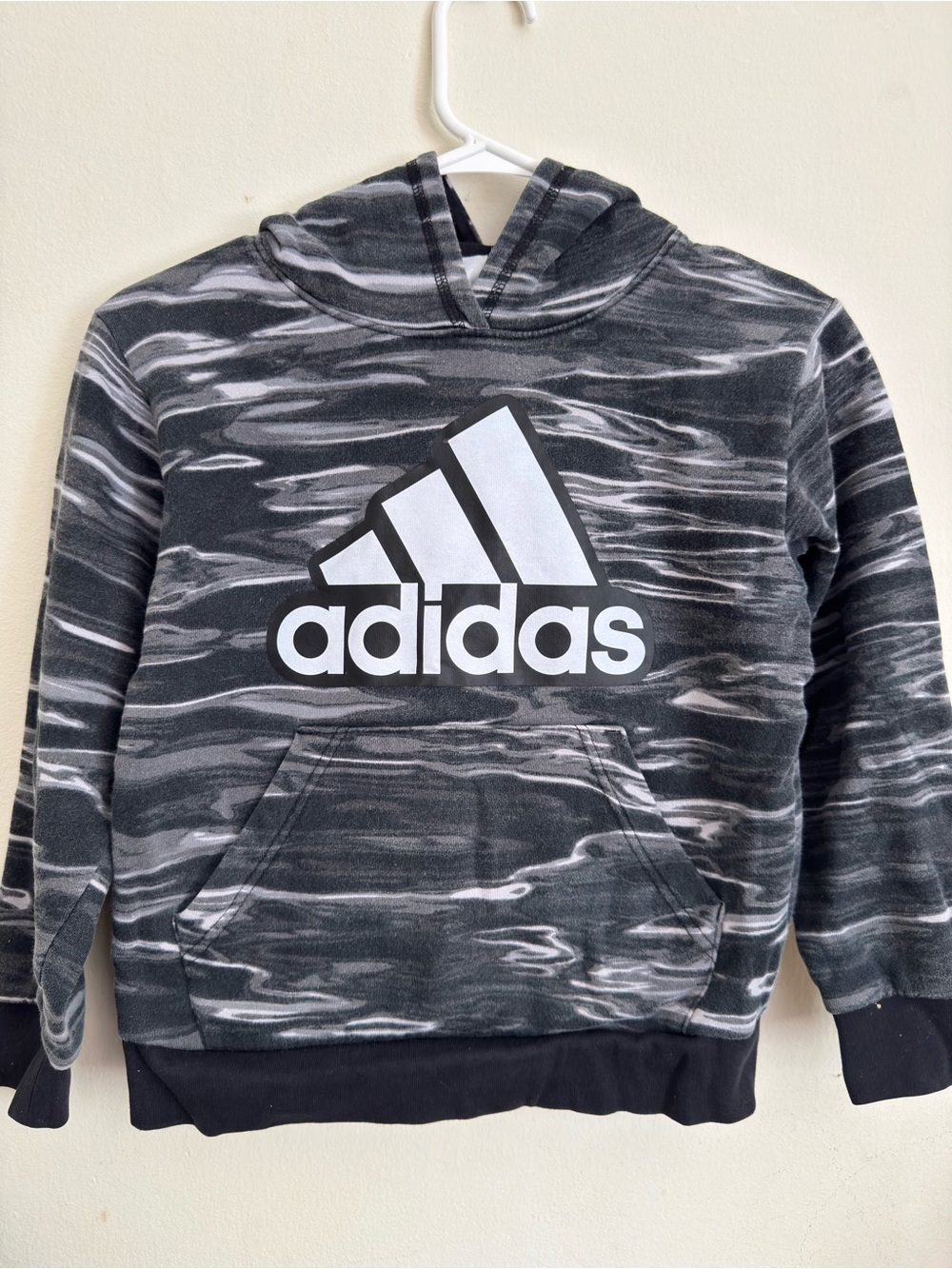 adidas Black & White Marble Logo Pullover Hoodie for Kids